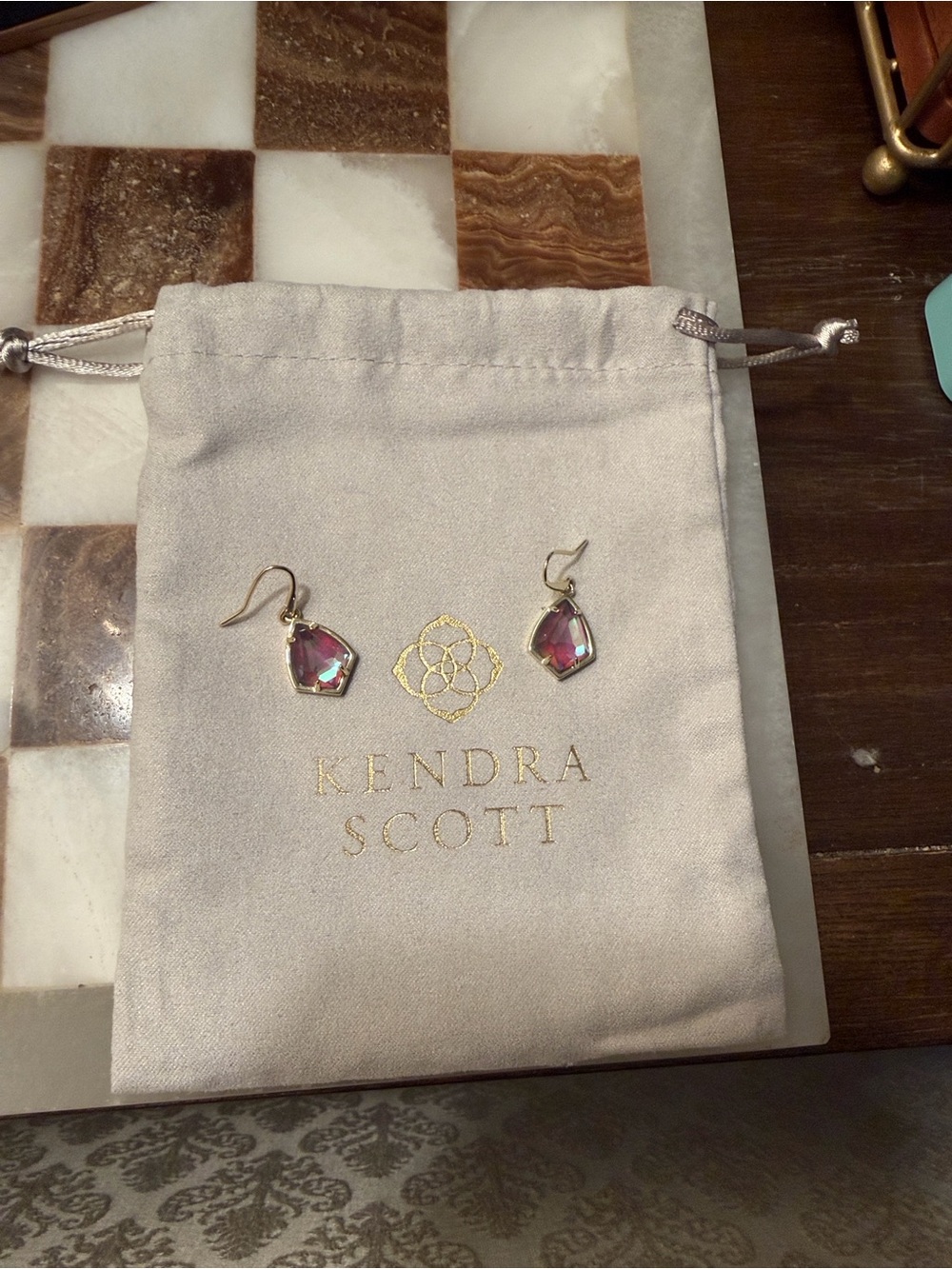Kendra Scott Light Blue Iridescent Faceted Drop Earrings in Gold